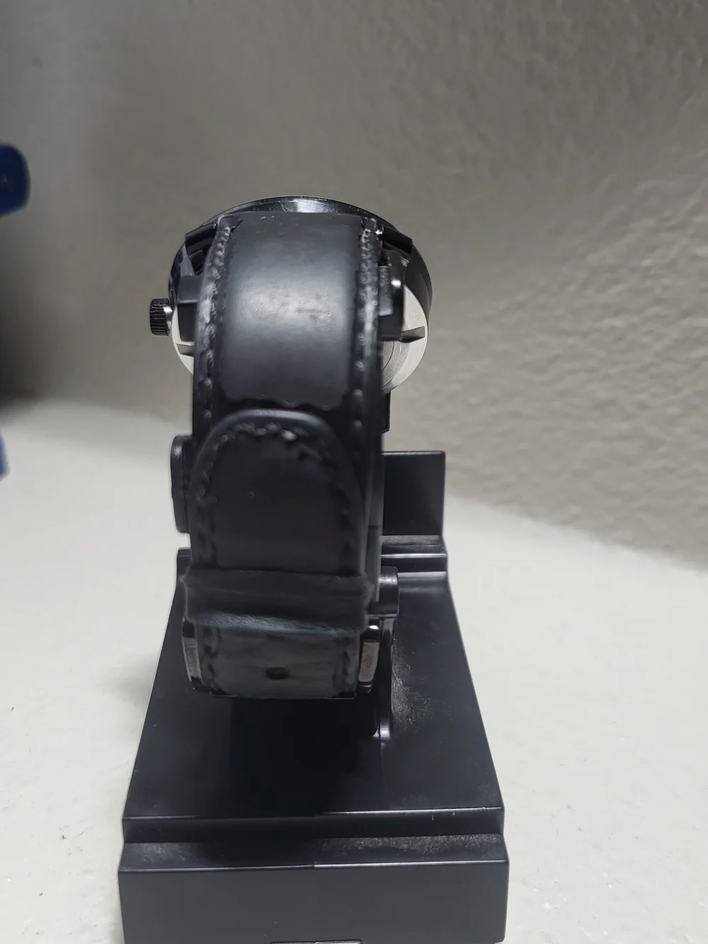 Movado Black Leather Watch with Purple Accent